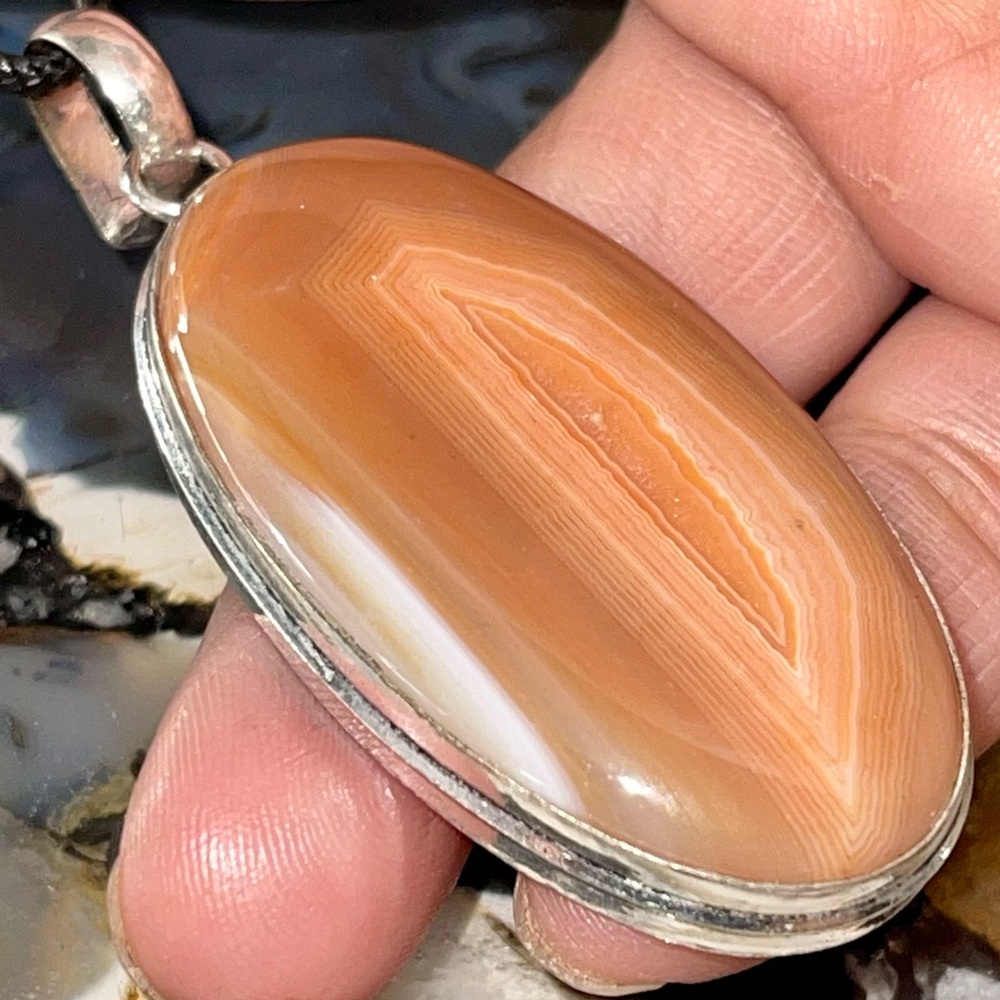 Earthy Toned Peach Lace Agate Pendant 2 1/2”
